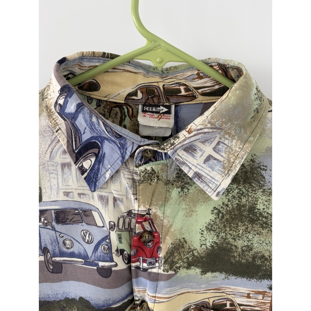 DEETour VW Beetle Hawaiian Shirt Mens Large Volkswagen Cars Aloha Novelty Blue - Picture 3 of 7